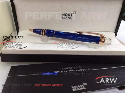 Perfect Replica Mont Blanc Starwalker Cool Blue Ballpoint Pen Rose Gold Clip